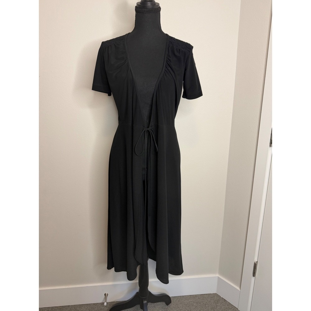 Katayone Adeli Vintage Black Lace‎ Duster Wrap Tie Front Dress Small